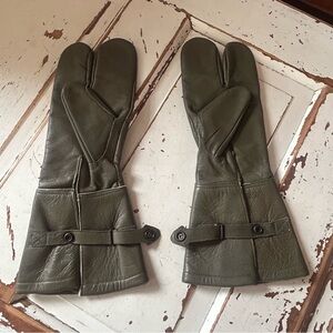 German Military Cycle Leather Gloves 2 - Finger Germany Size 8 1/2 Large